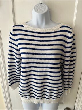 Lauren Ralph Lauren Cotton Striped Sweater Blue White Women‎ Large French Preppy